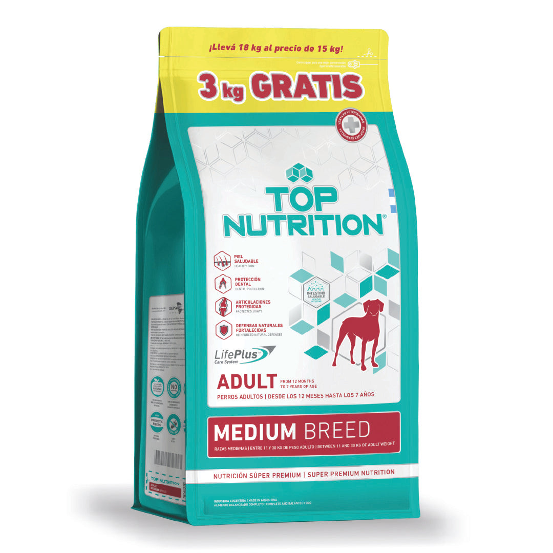 Alimento Top Nutrition Perro Adulto Mediano 15+3kg