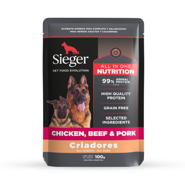 Pouch Sieger Criadores Perro Adulto Pollo Carne Cerdo